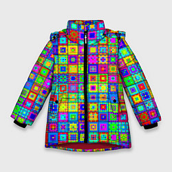 Куртка зимняя для девочки Узор из разноцветных квадратов, цвет: 3D-красный