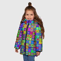Куртка зимняя для девочки Узор из разноцветных квадратов, цвет: 3D-красный — фото 2