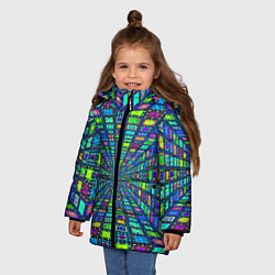 Куртка зимняя для девочки Абстрактный узор коридор из разноцветных квадратов, цвет: 3D-черный — фото 2