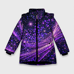 Куртка зимняя для девочки Фиолетовые сверкающие абстрактные волны, цвет: 3D-черный
