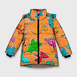 Куртка зимняя для девочки Маленькие динозавры, цвет: 3D-светло-серый