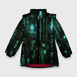 Куртка зимняя для девочки Киберпанк светящиеся голубые элементы, цвет: 3D-красный