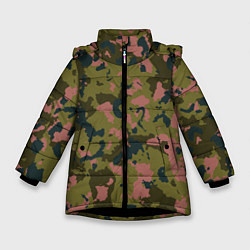 Куртка зимняя для девочки Камуфляжный паттерн зеленый с розовыми пятнами, цвет: 3D-черный