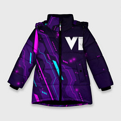 Куртка зимняя для девочки GTA 6 neon gaming, цвет: 3D-черный