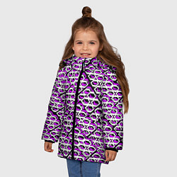Куртка зимняя для девочки Фиолетово-белый узор на чёрном фоне, цвет: 3D-черный — фото 2