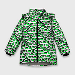 Куртка зимняя для девочки Зелёно-белый узор на чёрном фоне, цвет: 3D-светло-серый