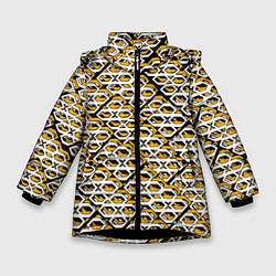 Куртка зимняя для девочки Жёлто-белый узор на чёрном фоне, цвет: 3D-черный