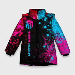 Куртка зимняя для девочки Atletico Madrid - neon gradient по-вертикали, цвет: 3D-черный