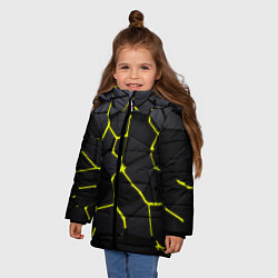Куртка зимняя для девочки Желтые плиты киберпанк, цвет: 3D-черный — фото 2