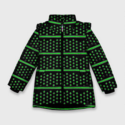 Куртка зимняя для девочки Зелёные круги и полосы, цвет: 3D-черный
