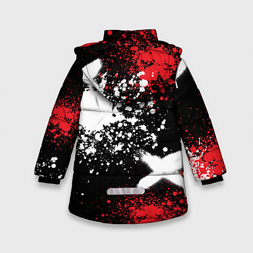 Зимняя куртка для девочки Логотип Порше на фоне граффити и брызг красок / 3D-Красный – фото 2