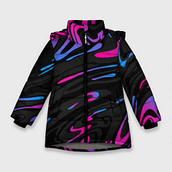 Куртка зимняя для девочки Неоновые разводы - фиолетовый, цвет: 3D-светло-серый