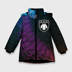 Куртка зимняя для девочки AEK Athens футбольная сетка, цвет: 3D-черный