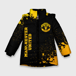 Куртка зимняя для девочки Manchester United - gold gradient вертикально, цвет: 3D-черный