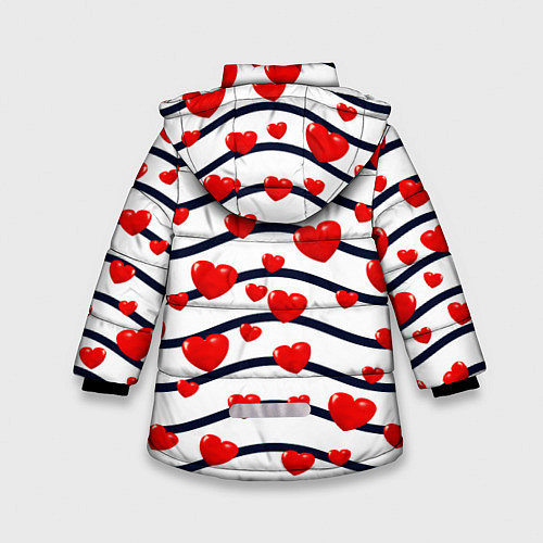 Зимняя куртка для девочки Сердца на линиях / 3D-Красный – фото 2