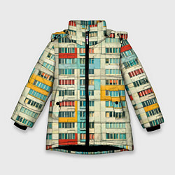 Куртка зимняя для девочки Яркая панелька, цвет: 3D-черный