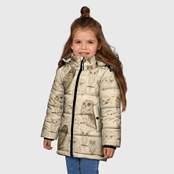 Куртка зимняя для девочки Эскизы сов тетрадный лист в клетку, цвет: 3D-светло-серый — фото 2