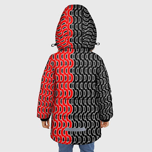 Зимняя куртка для девочки Чёрно-красный паттерн с белой обводкой / 3D-Светло-серый – фото 4
