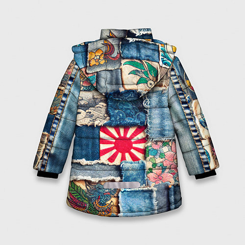 Зимняя куртка для девочки Японское художество пэчворк / 3D-Красный – фото 2