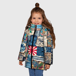 Куртка зимняя для девочки Японское художество пэчворк, цвет: 3D-красный — фото 2
