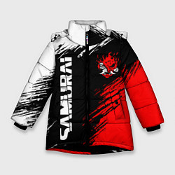 Куртка зимняя для девочки Самурай лого - киберпанк 2077, цвет: 3D-черный