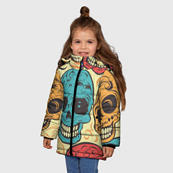 Куртка зимняя для девочки Праздничные черепа, цвет: 3D-светло-серый — фото 2