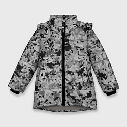 Куртка зимняя для девочки Чёрно-серый абстракция пятна, цвет: 3D-светло-серый