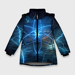 Куртка зимняя для девочки Светящийся атом и молнии, цвет: 3D-светло-серый