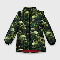 Куртка зимняя для девочки Поле черепов с цветами, цвет: 3D-красный