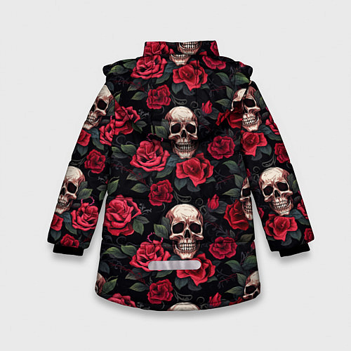 Зимняя куртка для девочки Черепа и алые розы / 3D-Красный – фото 2