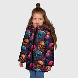 Куртка зимняя для девочки Поле яркий черепов и цветов, цвет: 3D-черный — фото 2