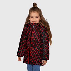 Куртка зимняя для девочки Красные киберпанк ячейки на белом фоне, цвет: 3D-черный — фото 2