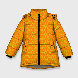 Куртка зимняя для девочки Паттерн из окружностей оранжевый, цвет: 3D-светло-серый