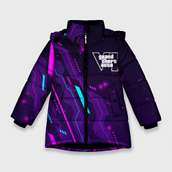 Куртка зимняя для девочки GTA6 neon gaming, цвет: 3D-черный