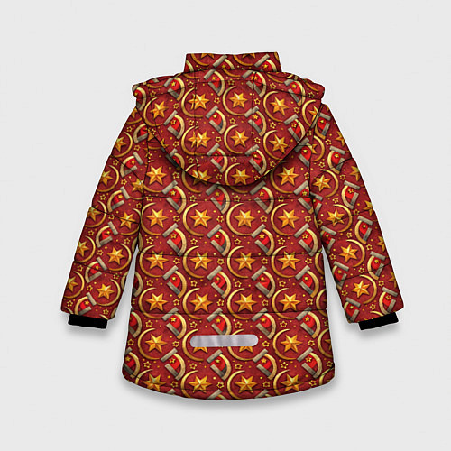 Зимняя куртка для девочки Паттерн СССР звезды / 3D-Красный – фото 2