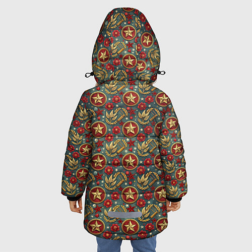 Зимняя куртка для девочки Золотые звездочки СССР / 3D-Светло-серый – фото 4