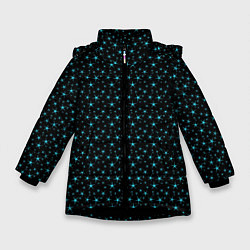 Куртка зимняя для девочки Чёрный с голубыми звёздочками паттерн, цвет: 3D-черный