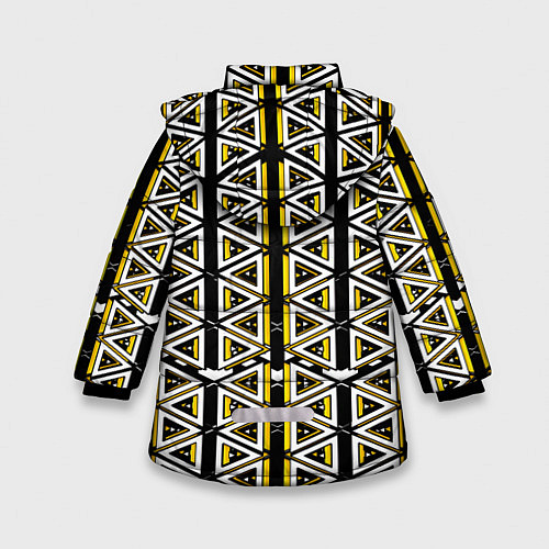 Зимняя куртка для девочки Жёлто-белые треугольники на чёрном фоне / 3D-Красный – фото 2
