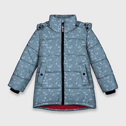 Зимняя куртка для девочки Серо-голубой цветочный однотонный узор
