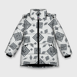 Куртка зимняя для девочки Ромб лабиринт паттерн, цвет: 3D-черный