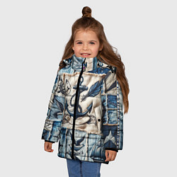 Куртка зимняя для девочки Пэчворк с якорем - джинсовка моряка, цвет: 3D-красный — фото 2