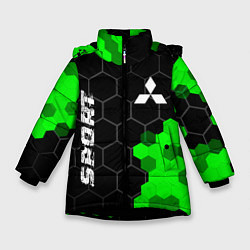 Куртка зимняя для девочки Mitsubishi green sport hexagon, цвет: 3D-черный