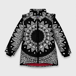 Куртка зимняя для девочки Мандала черно-белая с лепестками, цвет: 3D-красный