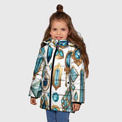 Куртка зимняя для девочки Драгоценности с аквамаринами и топазами на белом ф, цвет: 3D-черный — фото 2