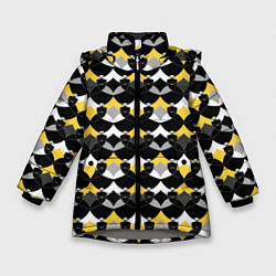 Куртка зимняя для девочки Желто черный с белым геометрический узор, цвет: 3D-светло-серый