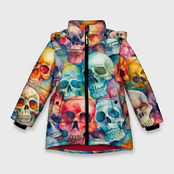 Куртка зимняя для девочки Красочный узор с черепами, цвет: 3D-красный