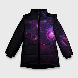 Зимняя куртка для девочки Космическая объемная абстракция с фиолетовым свече