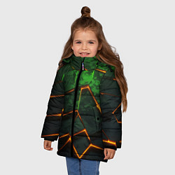 Куртка зимняя для девочки Неоновая яркая геометрическая абстракция со светом, цвет: 3D-черный — фото 2