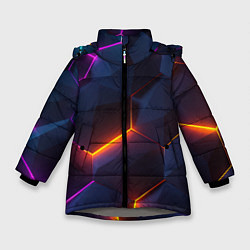 Куртка зимняя для девочки Неоновая яркая геометрическая абстракция со светом, цвет: 3D-светло-серый