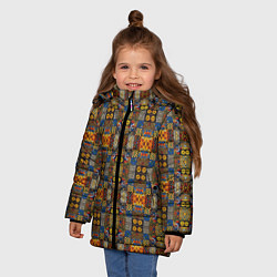 Куртка зимняя для девочки Абстрактные африканские совы, цвет: 3D-черный — фото 2
